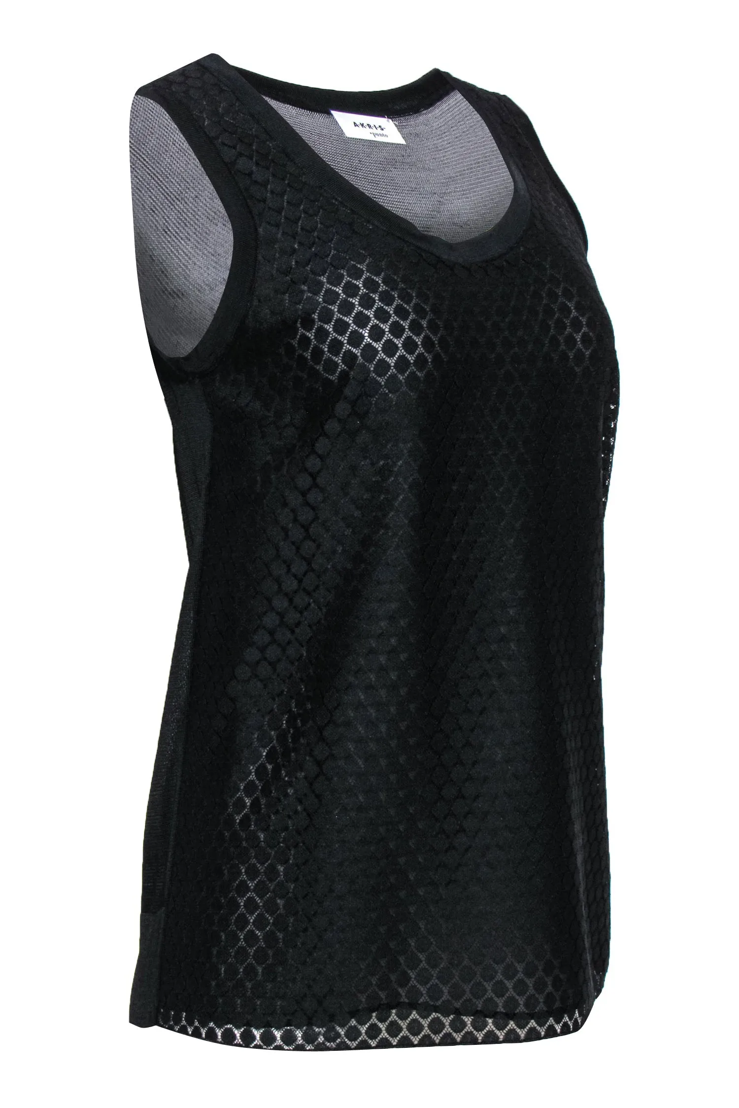 Akris Punto - Black Sleeveless Blouse w/ Polka Dot Eyelet Lace Design Sz 6