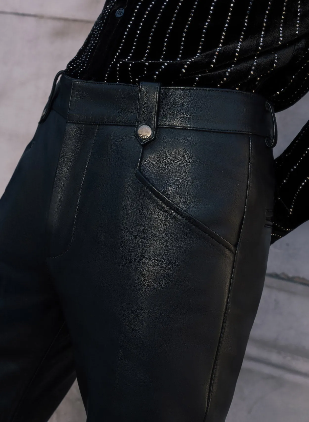 Black Leather Pin Belt Flared Trousers