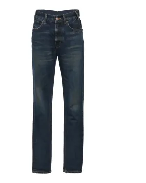 Blue Cotton Denim Jeans with Faded Thigh Details