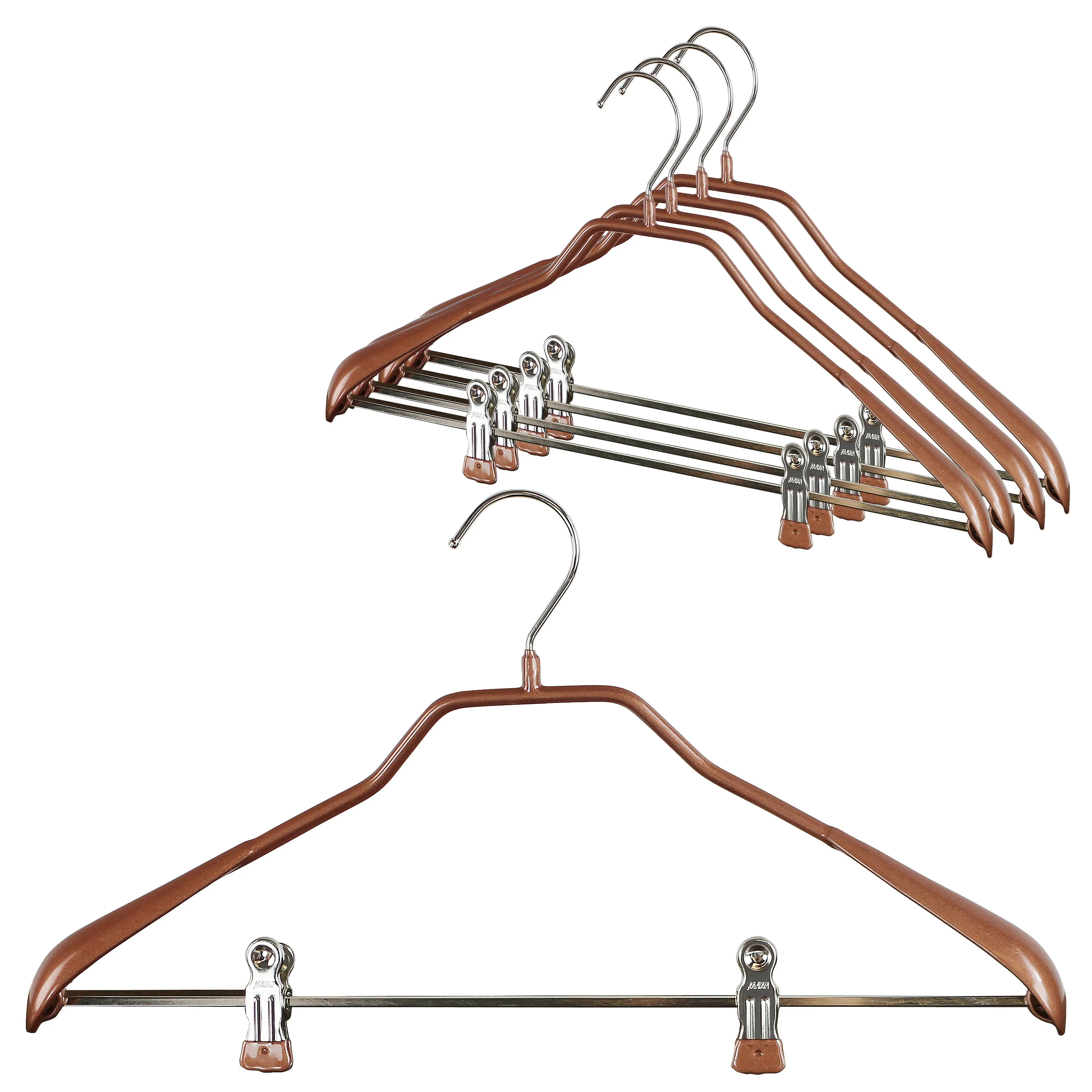 BodyForm Series -  Steel Coated Hanger with Shoulder Support & Adjustable Clips, Model 42LK, Copper