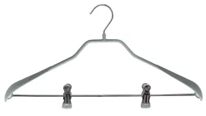 BodyForm Series -  Steel Coated Hanger with Shoulder Support & Adjustable Clips, Model 42LK, Silver