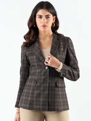 Brown Poly Viscose Warm Tweed Tailored Fit Long Blazer