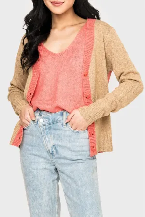 Button Front Colorblock Cardigan