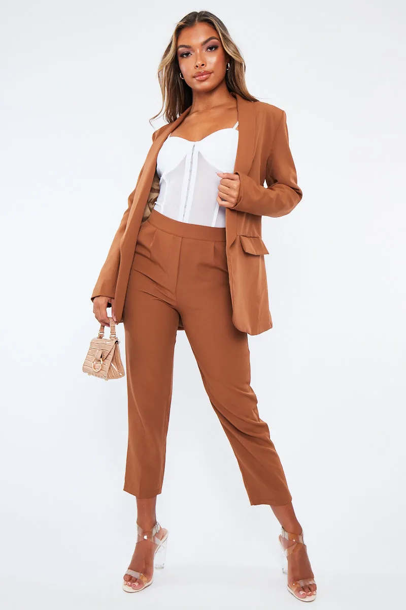 Camel Tailored Blazer And Trouser Set - Raea