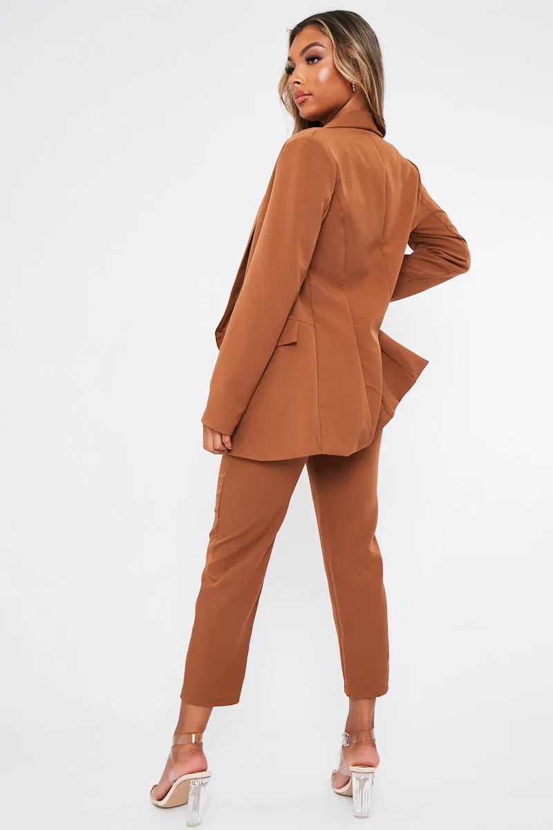 Camel Tailored Blazer And Trouser Set - Raea