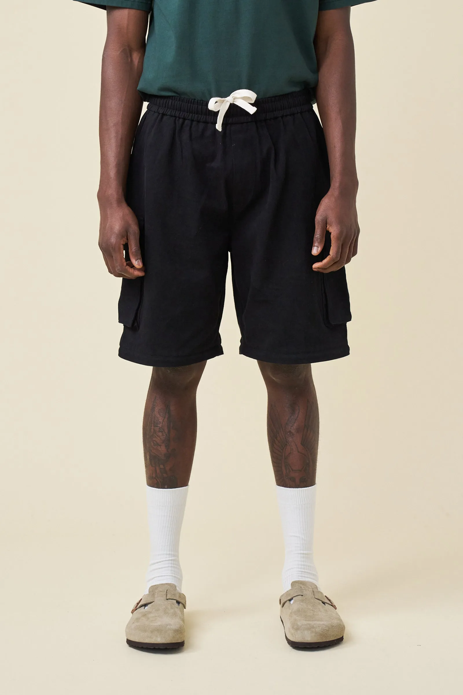 CANVAS CARGO TROUSER   SHORT ZIP OFFS - BLACK