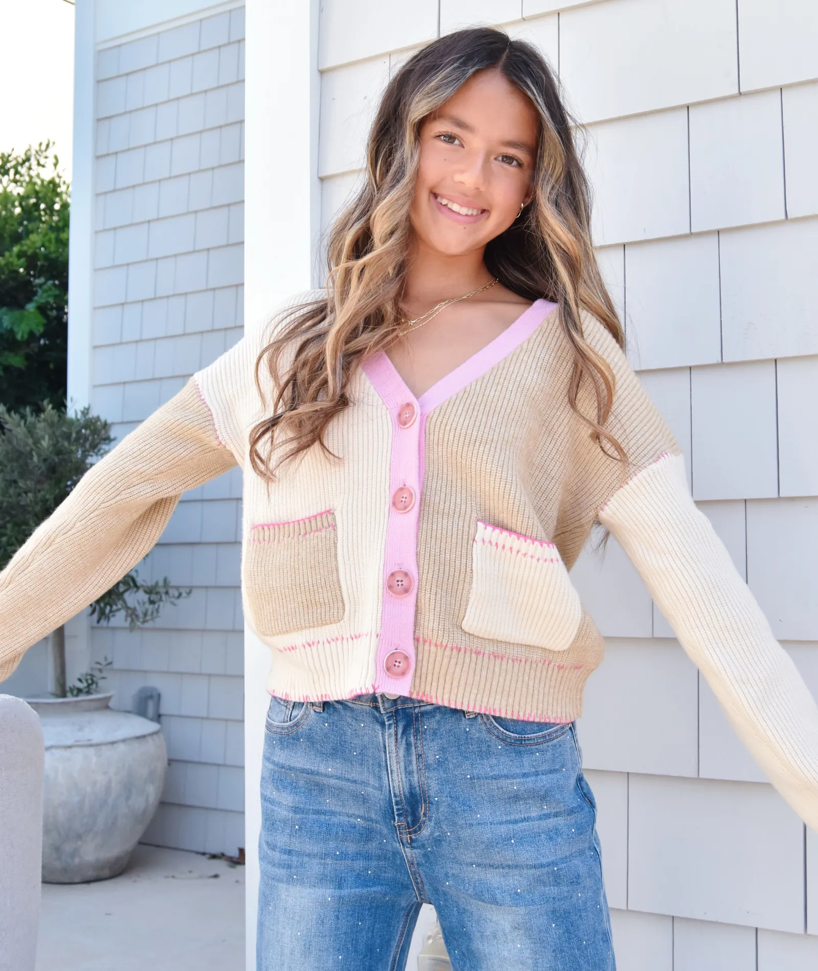 Central Park West Girls Mallory Whip Stitch Cardigan