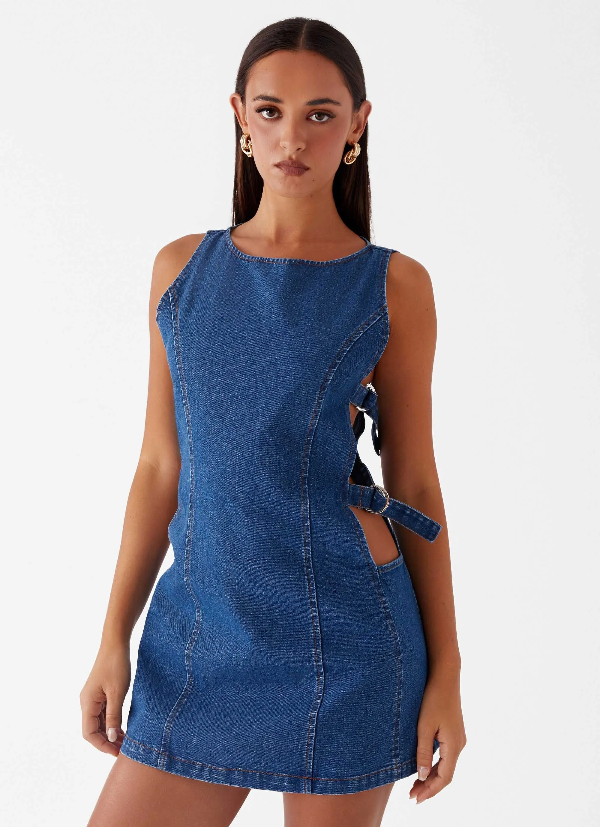 Cherish You Denim Mini Dress - Blue Denim