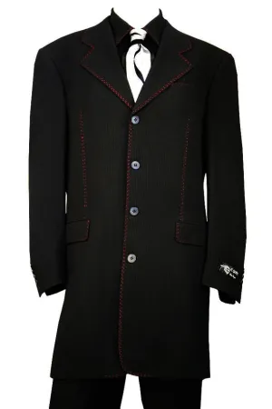 Citywalker Designer Wool Stitched 3pc  Zoot Suit Set - Black w/ Red Stitching