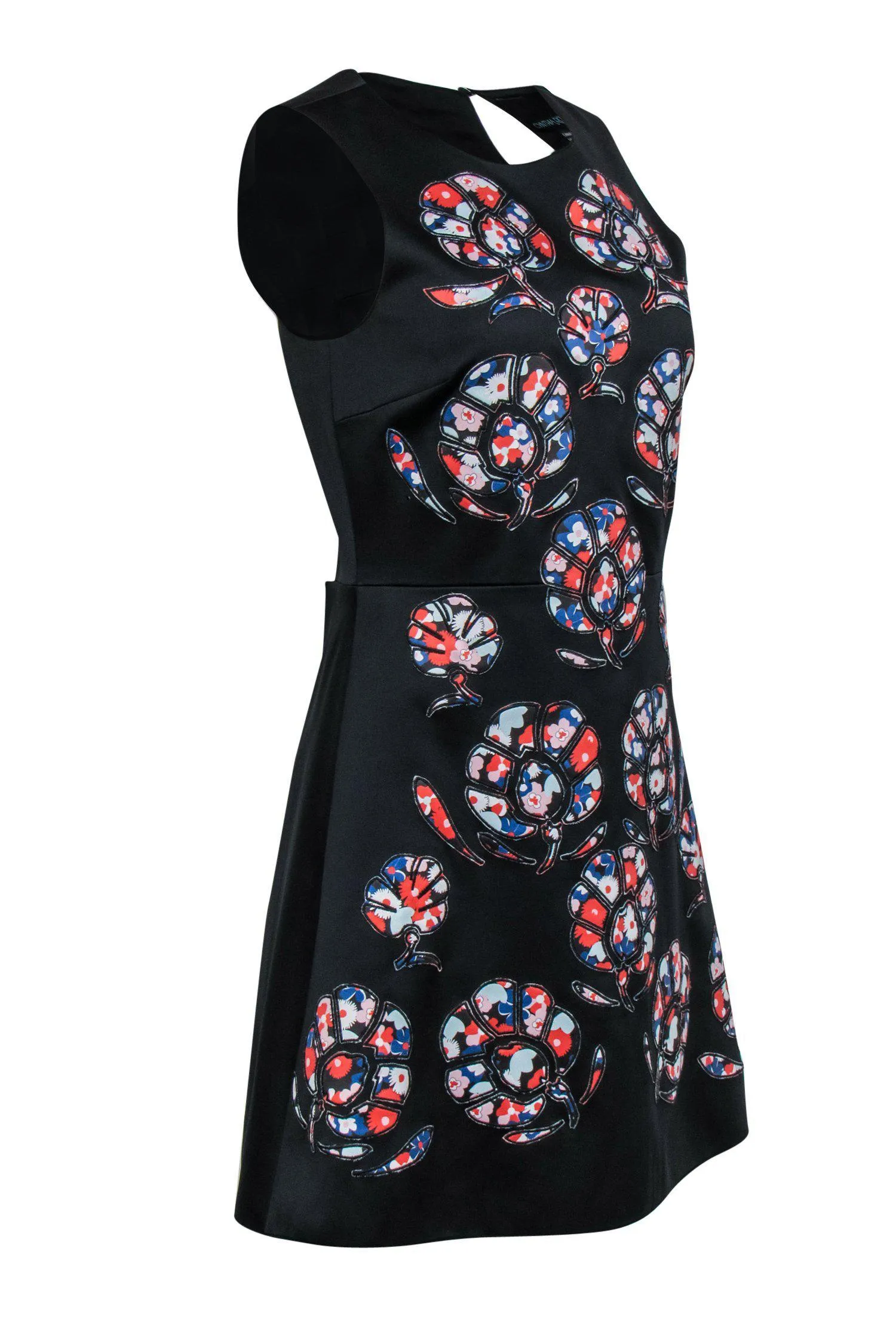 Cynthia Rowley - Black Sheath Dress w/ Floral Patch Design Sz 6