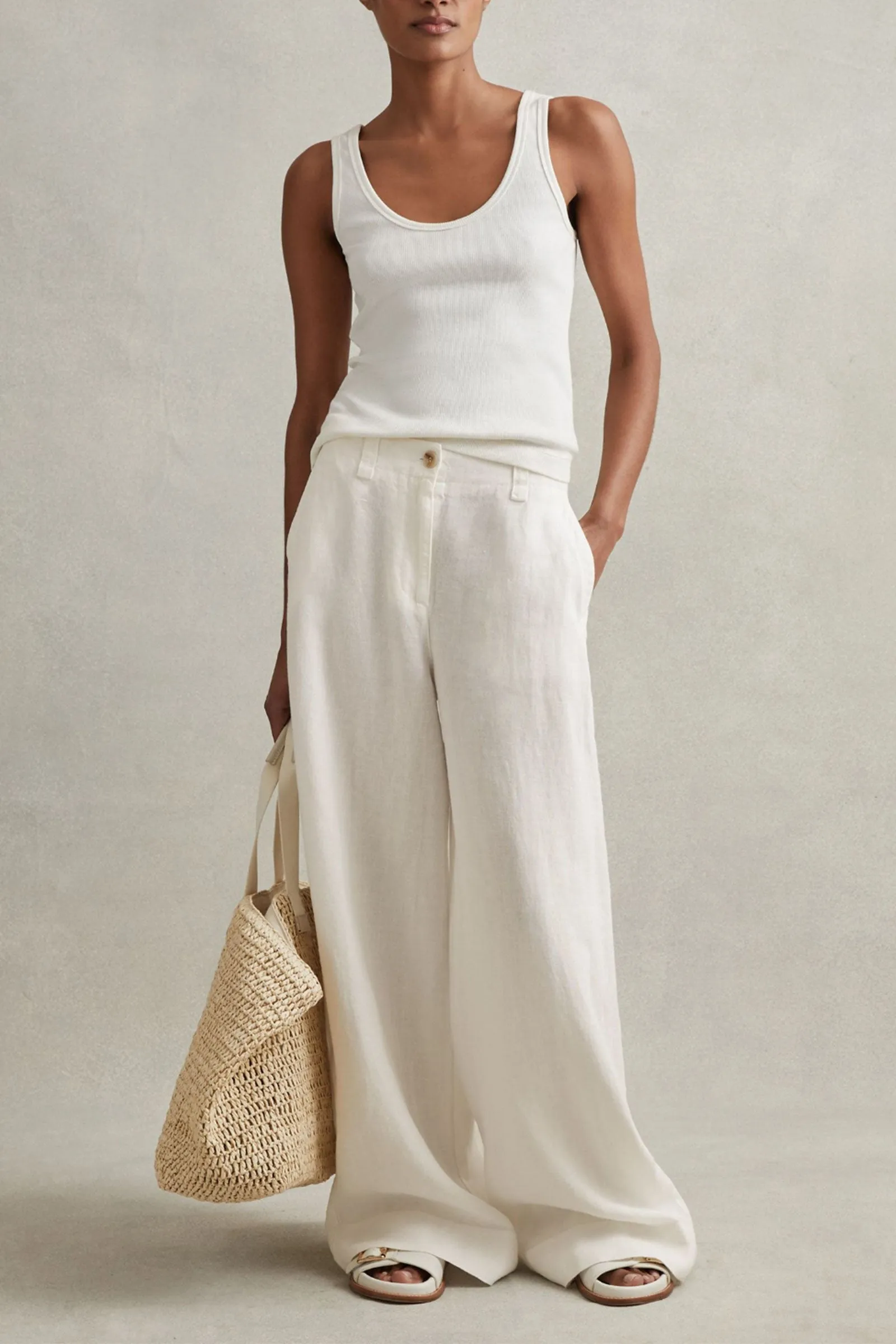 Demi Linen Wide Leg Garment Dyed Trousers