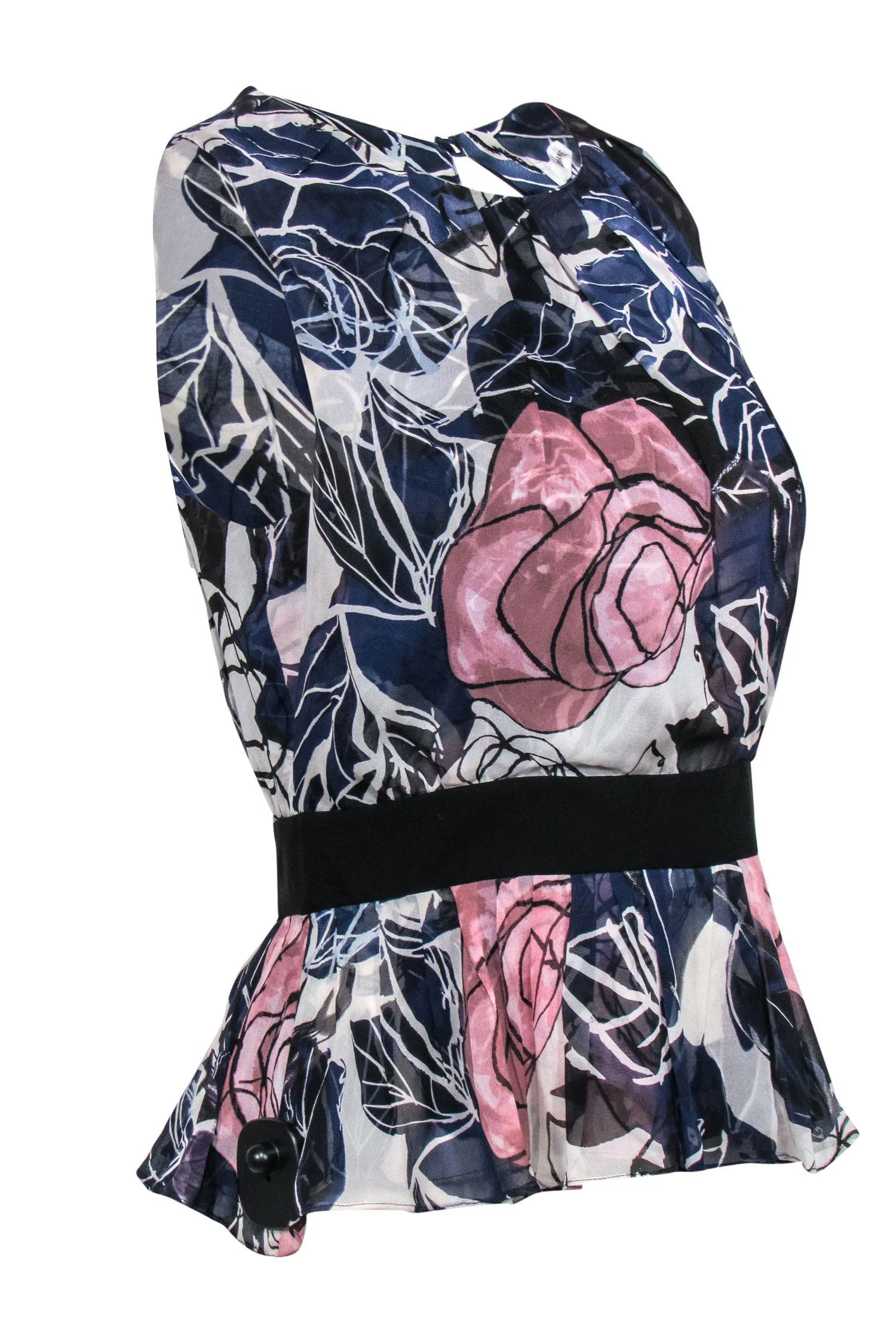 Diane von Furstenberg - Dark Blue & Pink Floral Peplum Blouse Sz 8