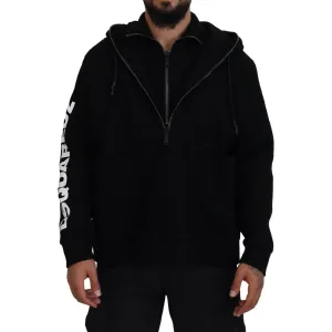 Dsquared² Black Hooded Printed Sleeves Double Zip Sweater