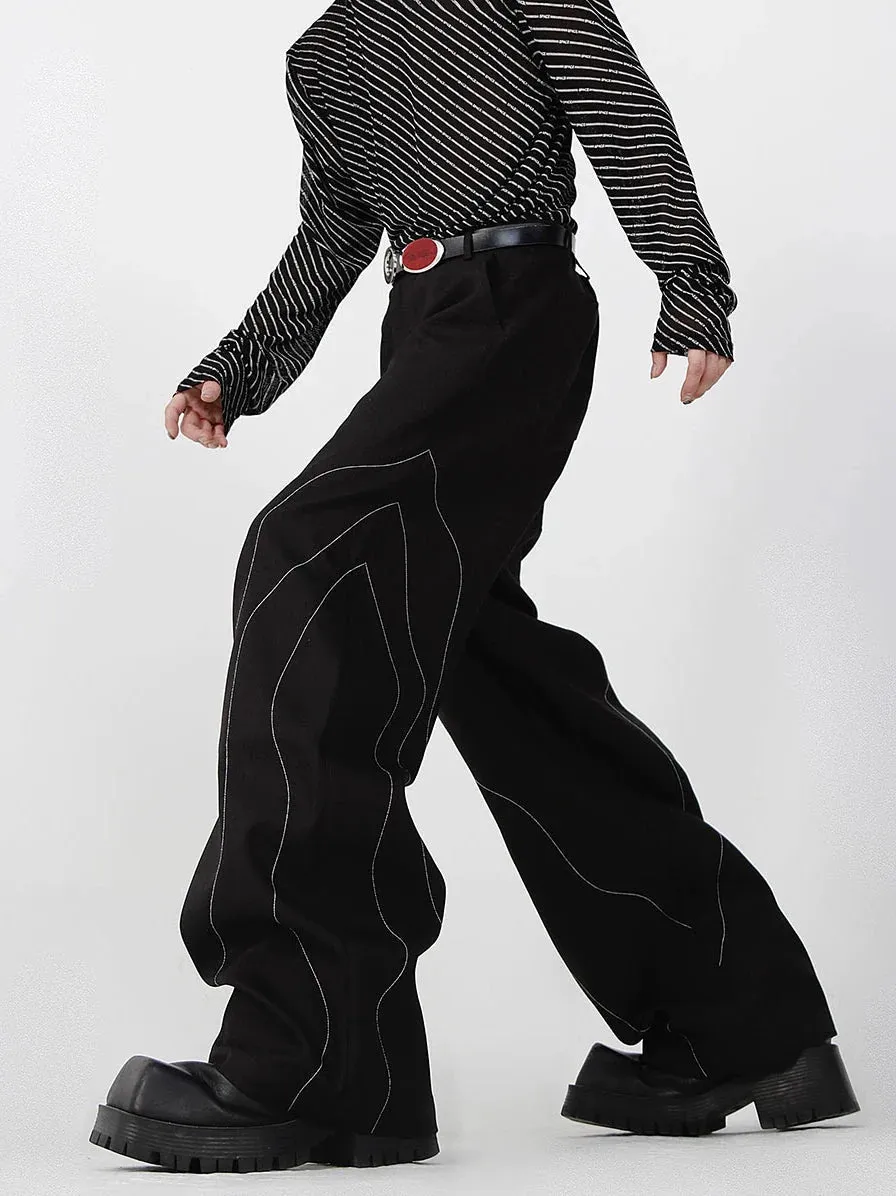 Elegant Spliced Seam Suit Pants with Contrast Stitching in Black