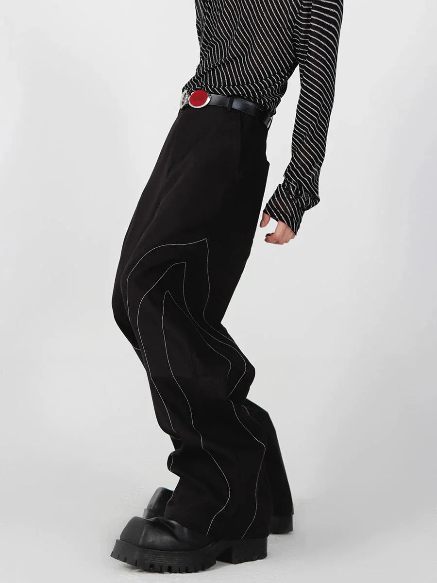 Elegant Spliced Seam Suit Pants with Contrast Stitching in Black