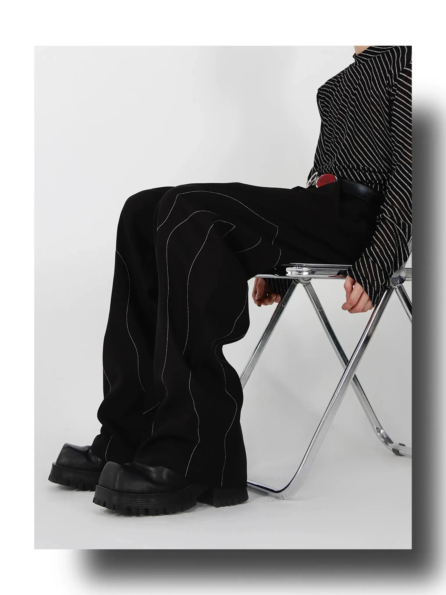 Elegant Spliced Seam Suit Pants with Contrast Stitching in Black