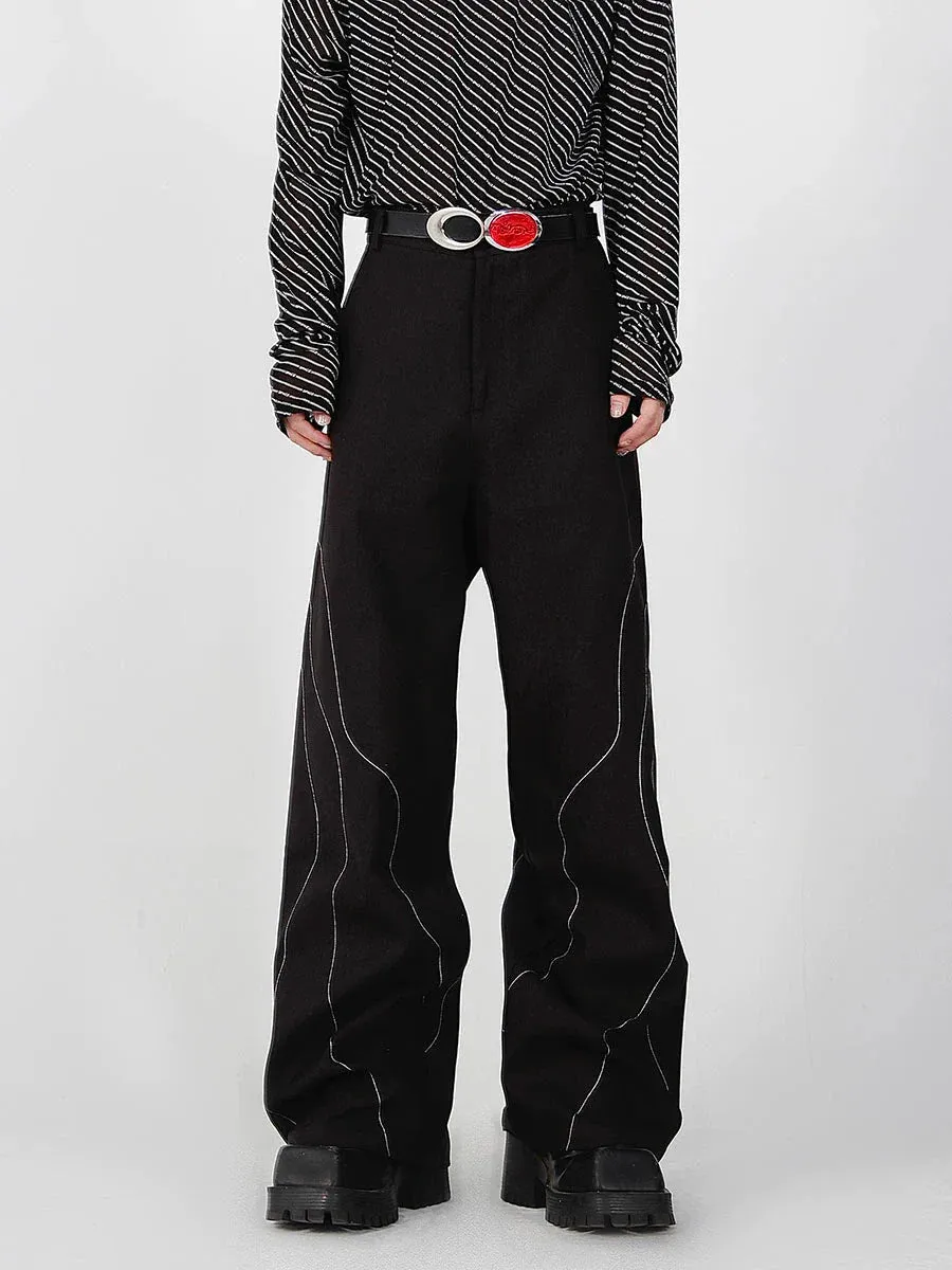 Elegant Spliced Seam Suit Pants with Contrast Stitching in Black