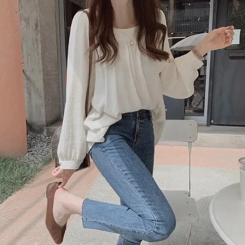 Elegant Square Neck Long-Sleeve Shirt for Women