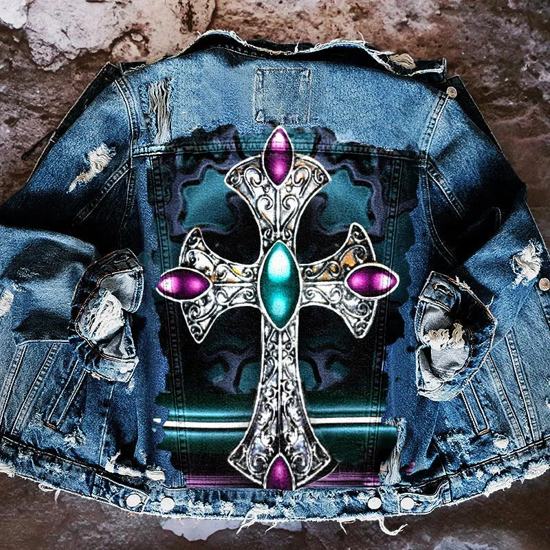 Fashion trendy cool graffiti illustration denim jacket