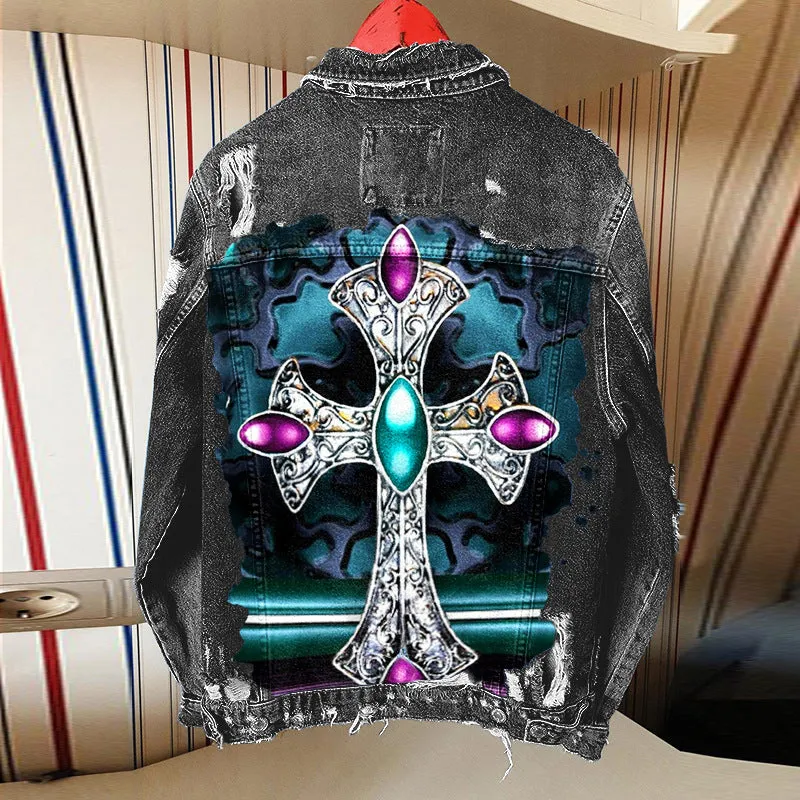 Fashion trendy cool graffiti illustration denim jacket