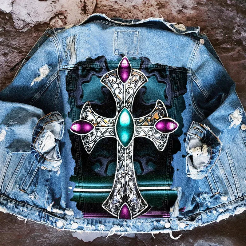 Fashion trendy cool graffiti illustration denim jacket