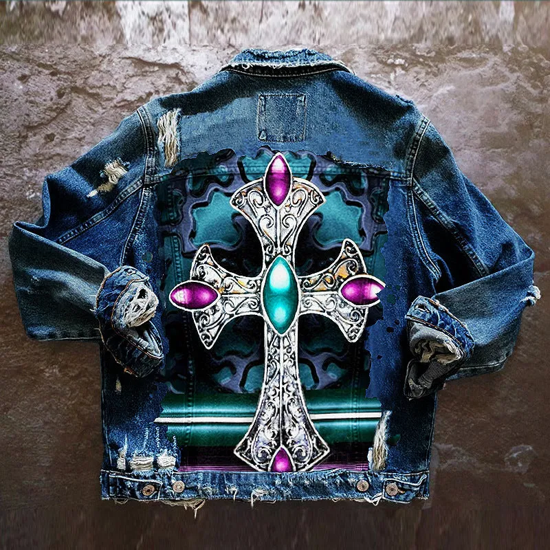 Fashion trendy cool graffiti illustration denim jacket