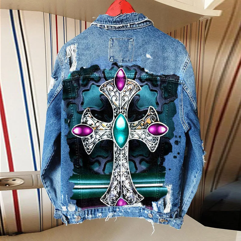 Fashion trendy cool graffiti illustration denim jacket