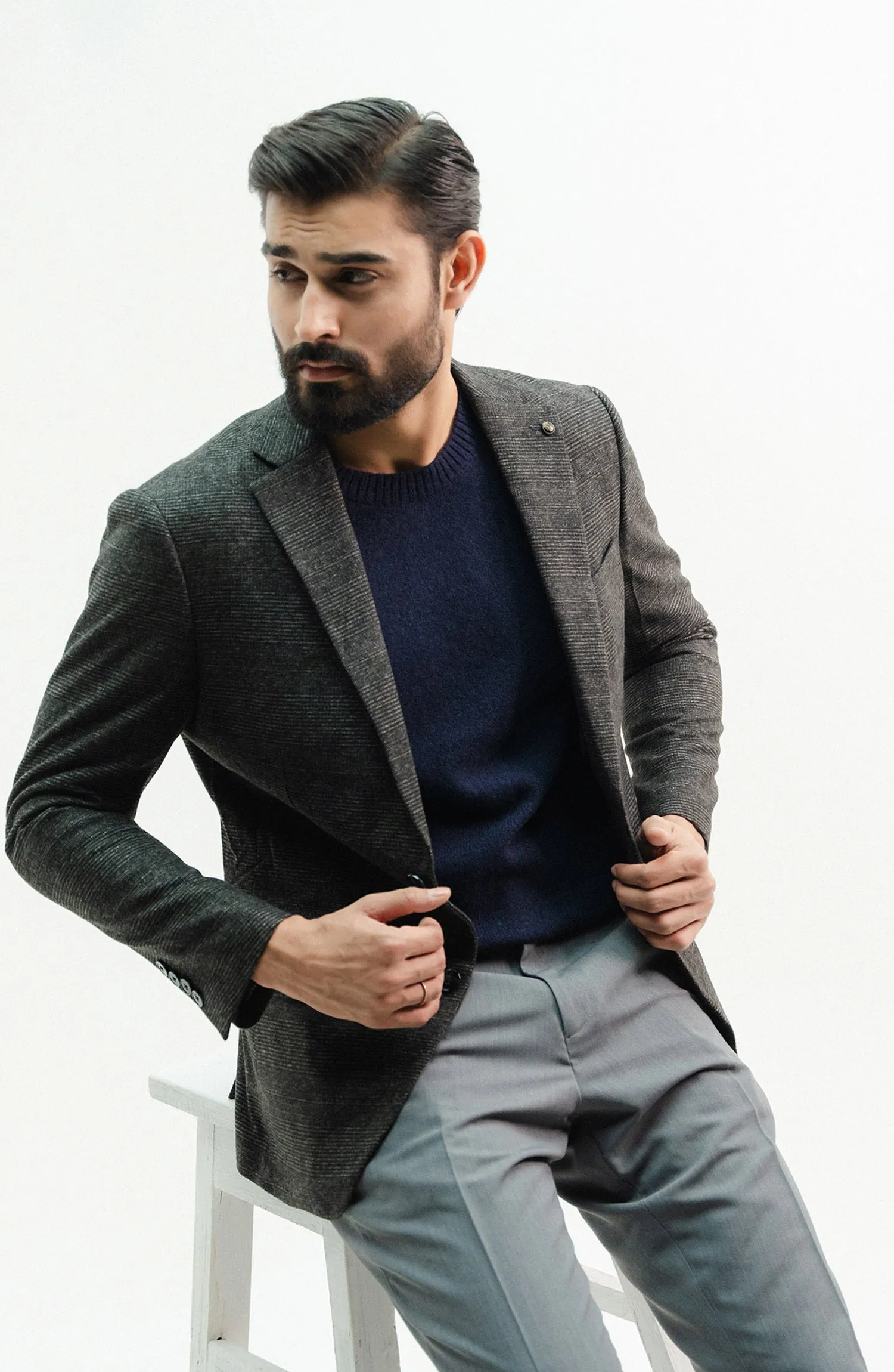 Formal Charcoal Textured Blazer