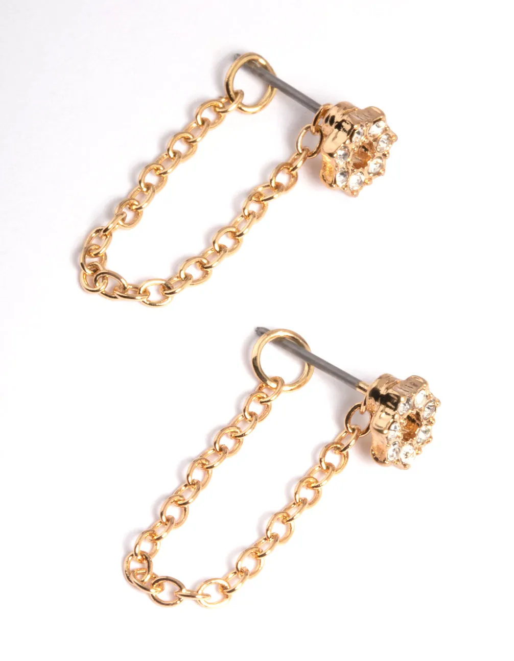 Gold Flower Chain Front & Back Earrings