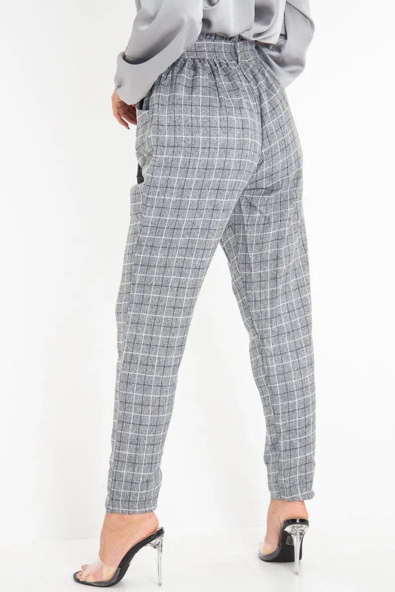 Grey Check Paper Bag Trousers - Irma