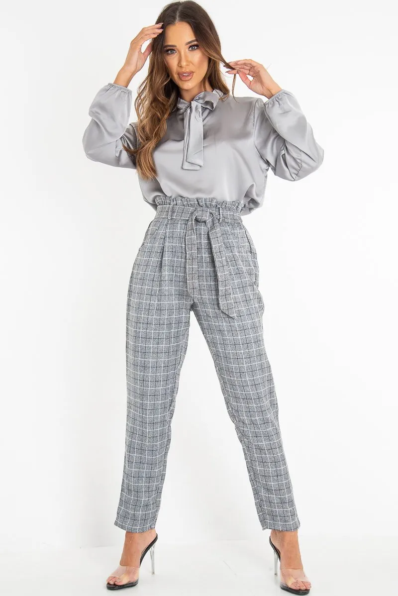 Grey Check Paper Bag Trousers - Irma