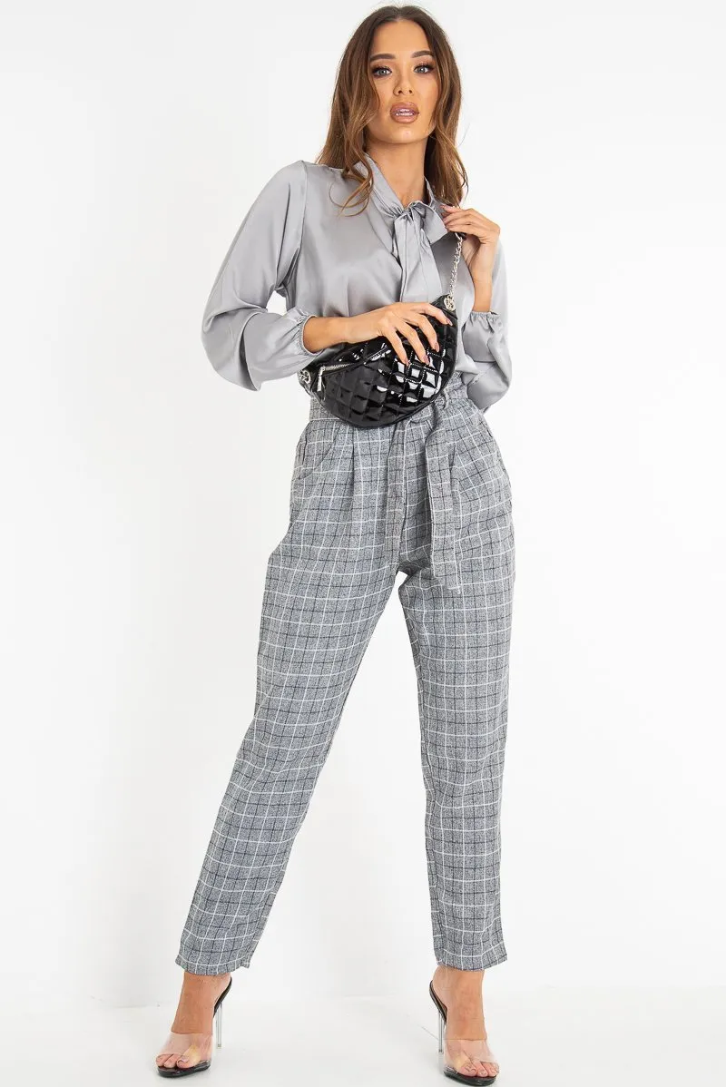 Grey Check Paper Bag Trousers - Irma