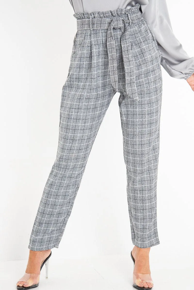 Grey Check Paper Bag Trousers - Irma