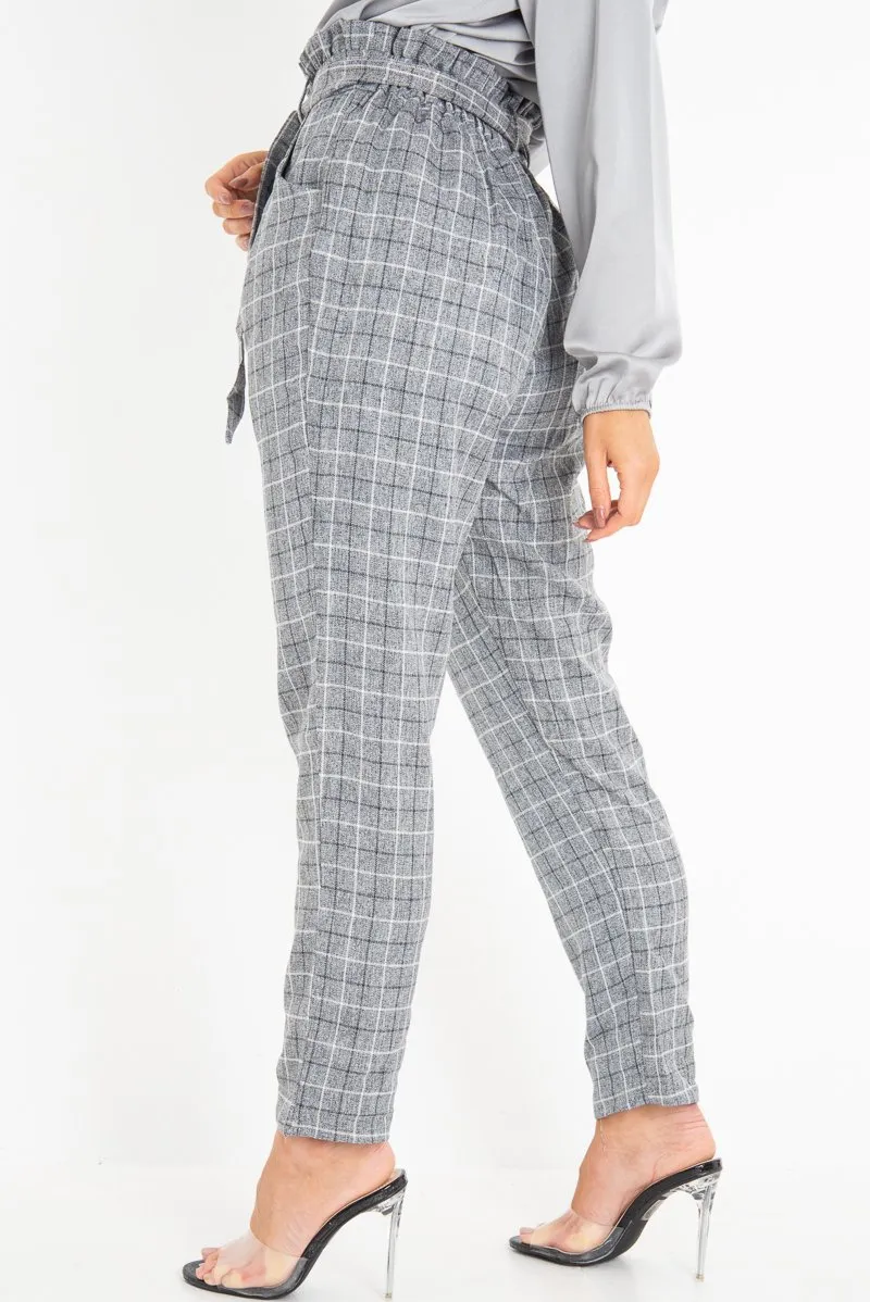 Grey Check Paper Bag Trousers - Irma