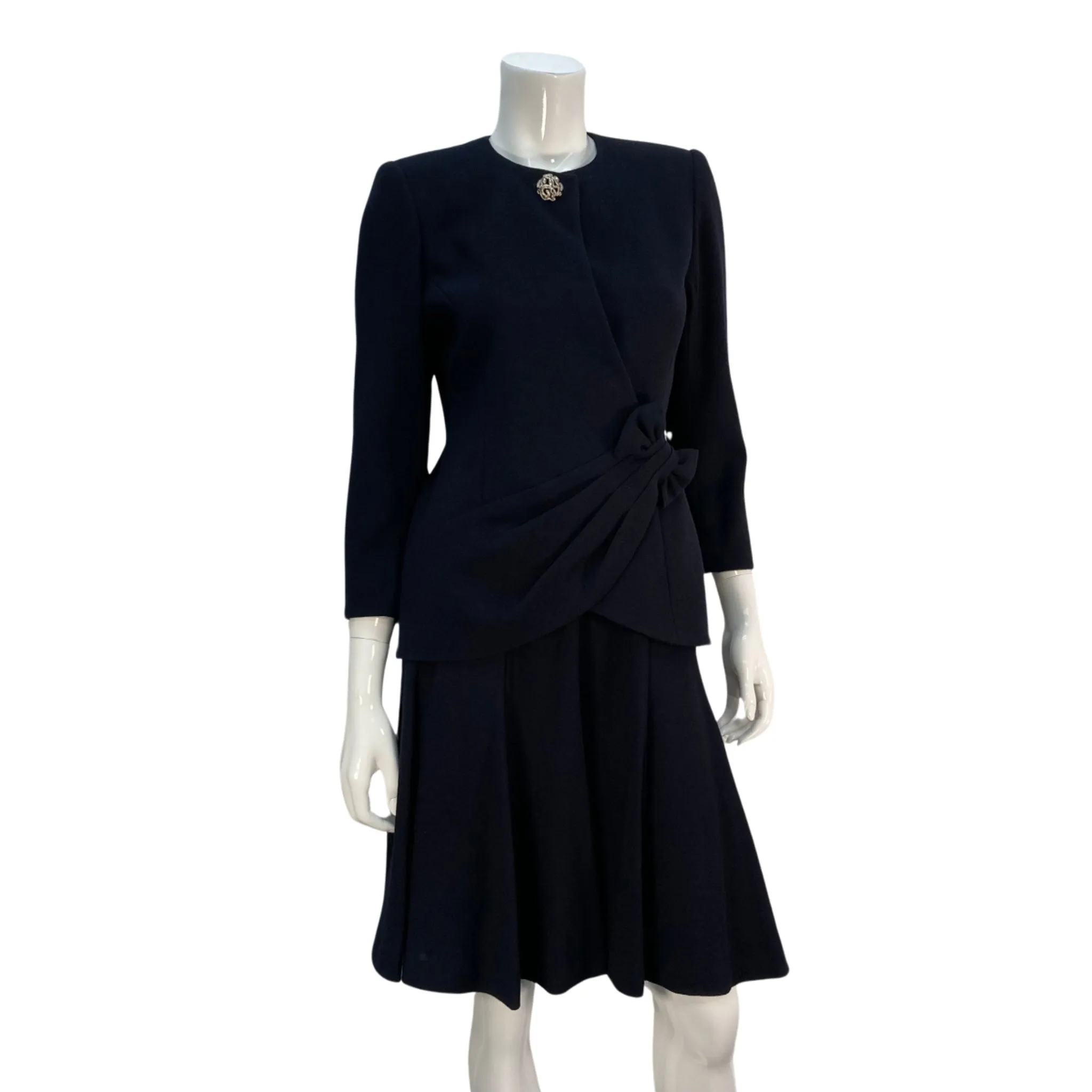 Hanae Mori Paris Navy Wool Vintage Skirt Suit