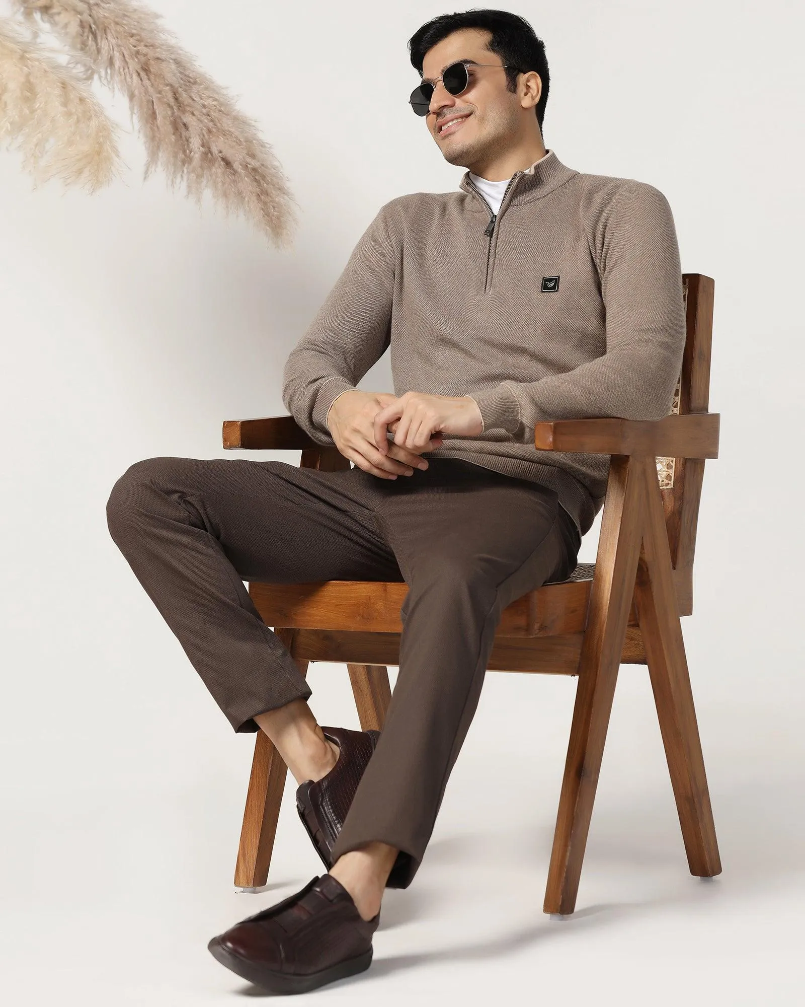 High Neck Brown Structure Sweater - Juan