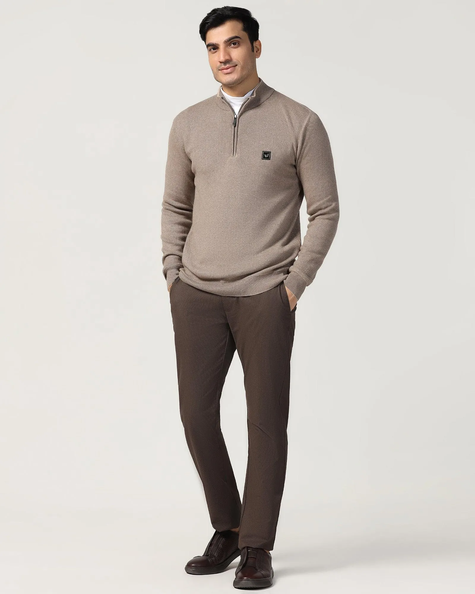 High Neck Brown Structure Sweater - Juan