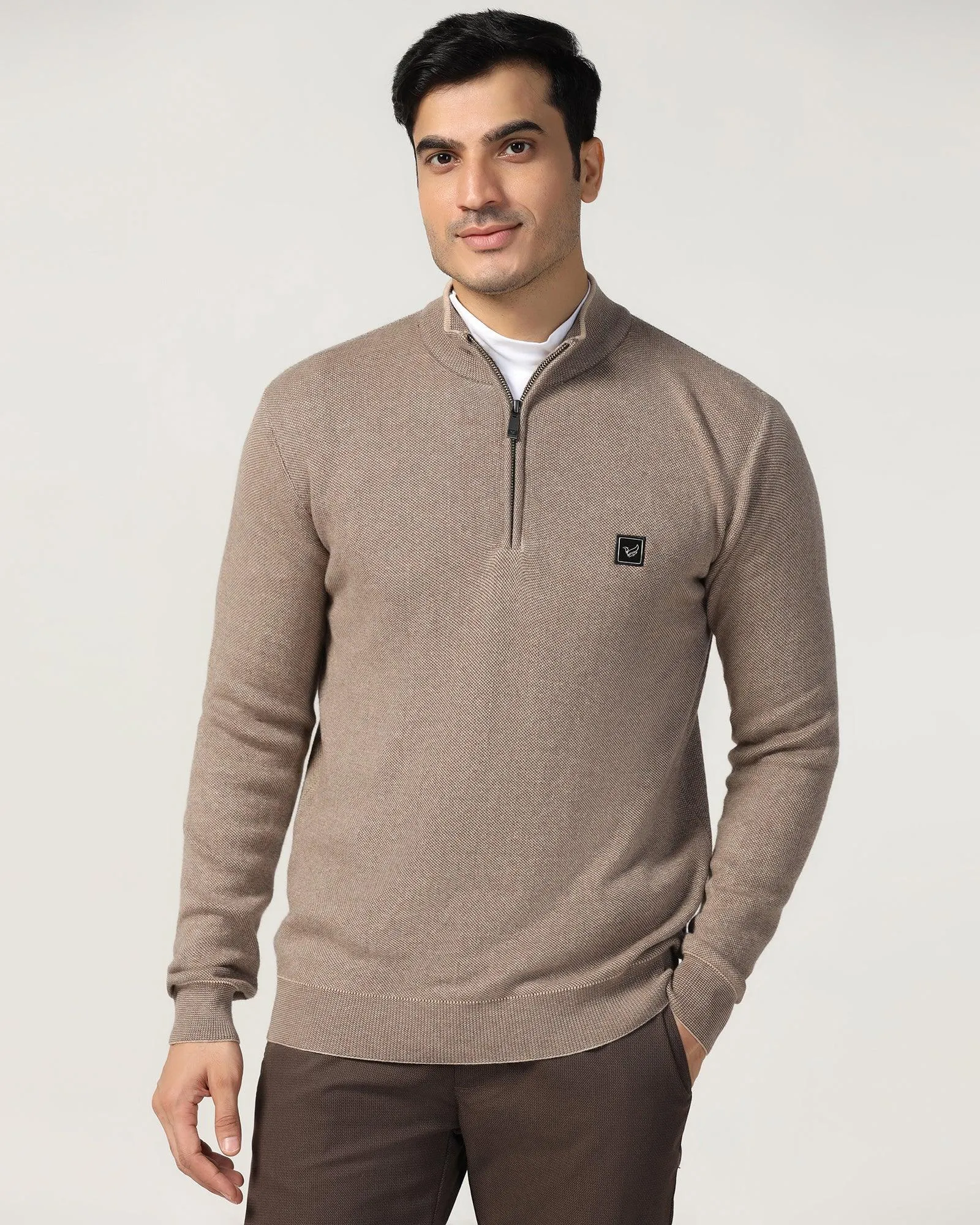 High Neck Brown Structure Sweater - Juan