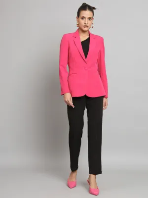 Hot Pink Polyester Notch Collar Stretch blazer