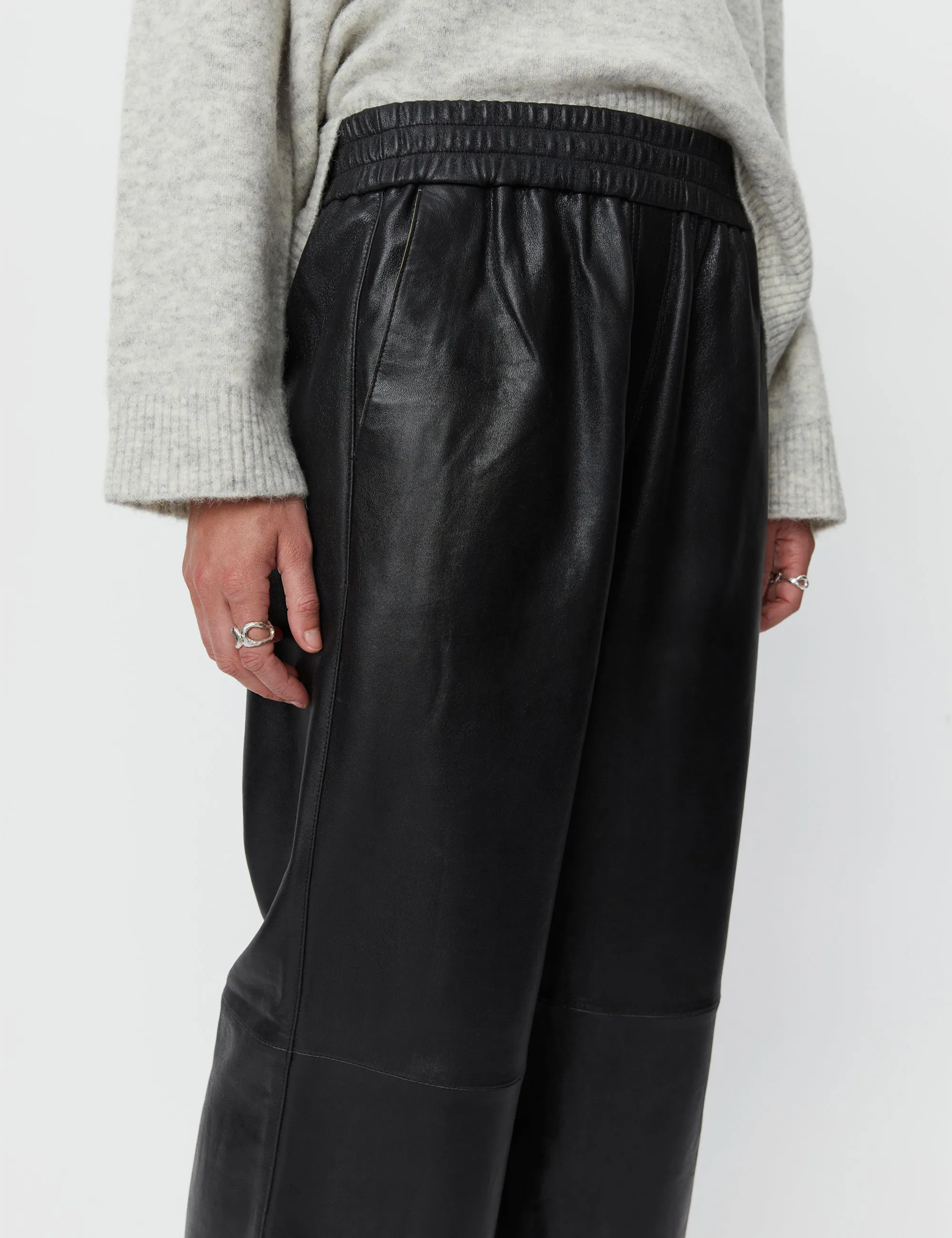 Jonah Polished Leather Wide-Leg Trousers