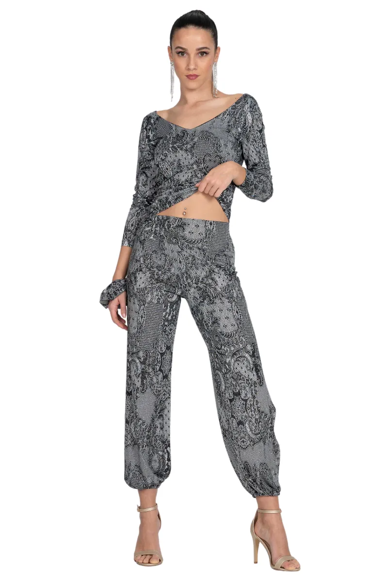 Lace Print Babucha Tango Pants With Slits