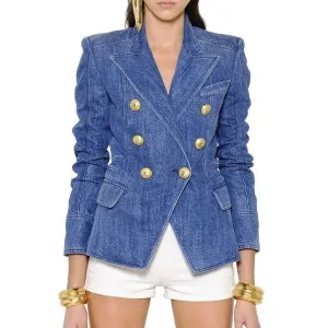 Ladies Trendy Golden Botton Denim Blazer 20016