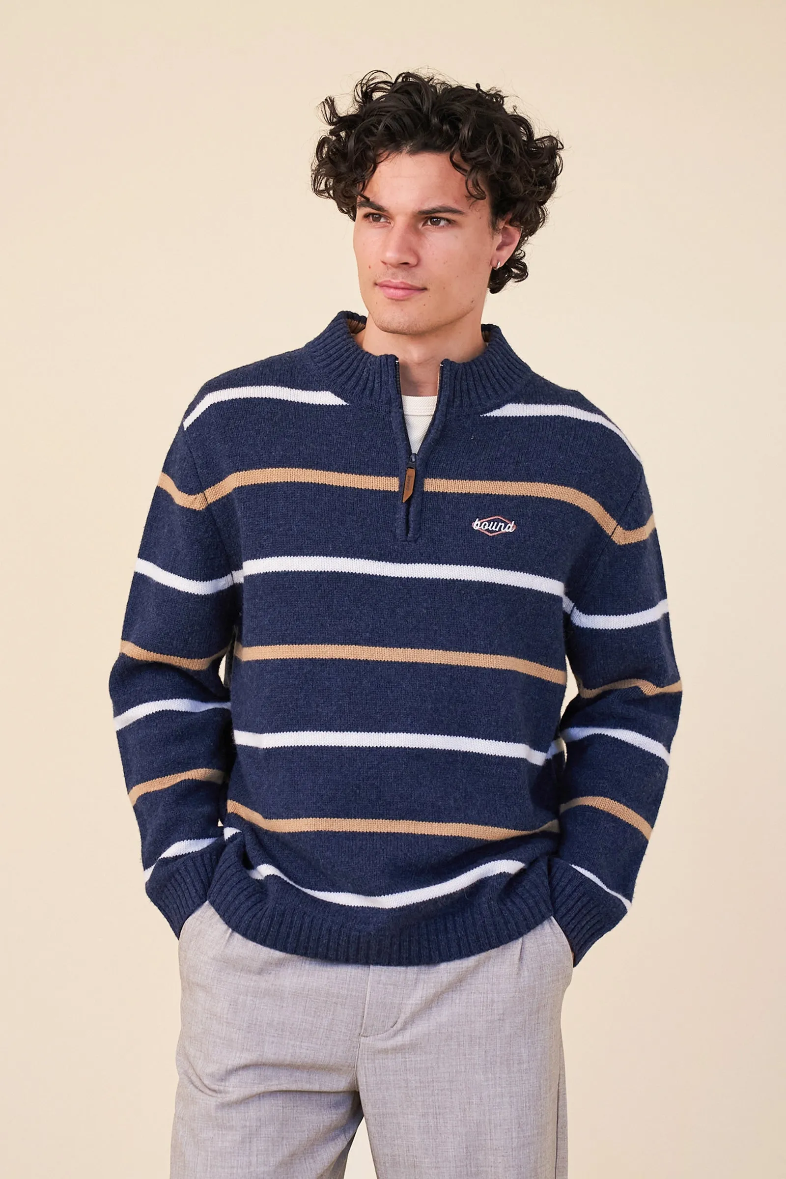 LAMBSWOOL STRIPE 1/4 ZIP - INGIDO