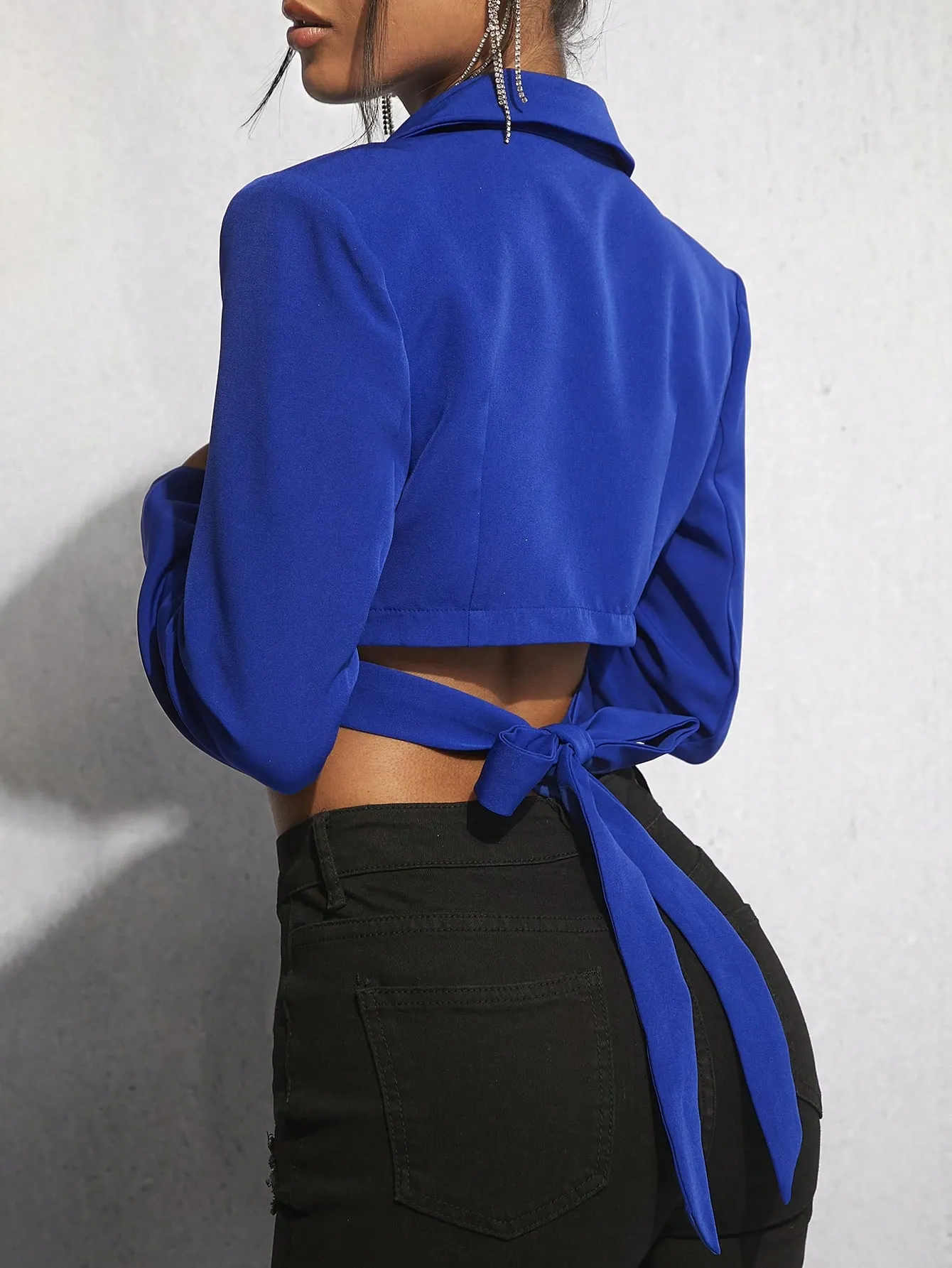 Lapel Neck Crop Blazer