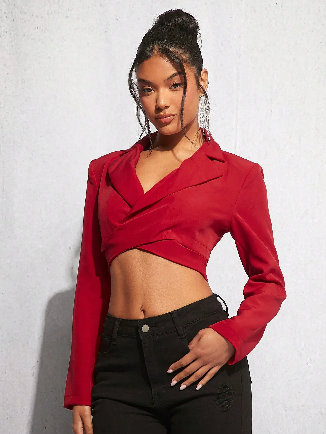 Lapel Neck Crop Blazer