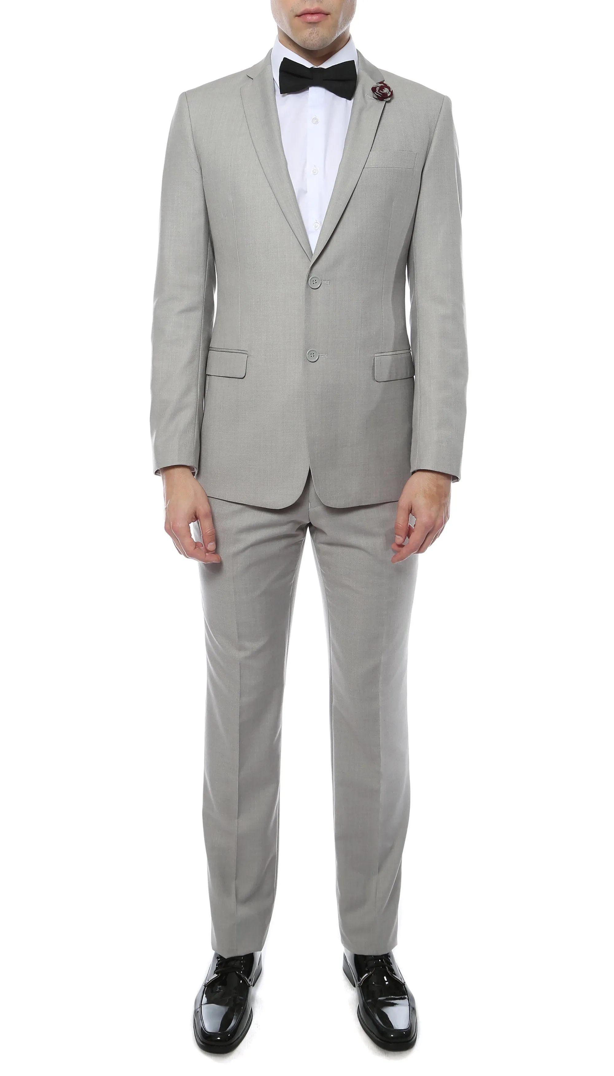 Mens 2 Piece 2 Button Slim Fit Light Grey Zonettie Suit