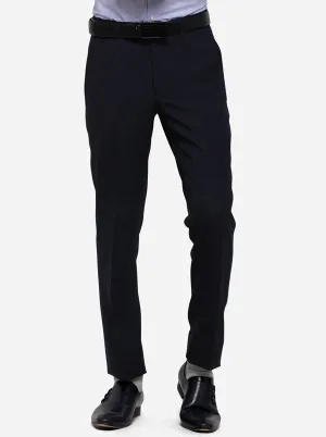 Navy Blue Solid Slim Fit Formal Trouser | Metal