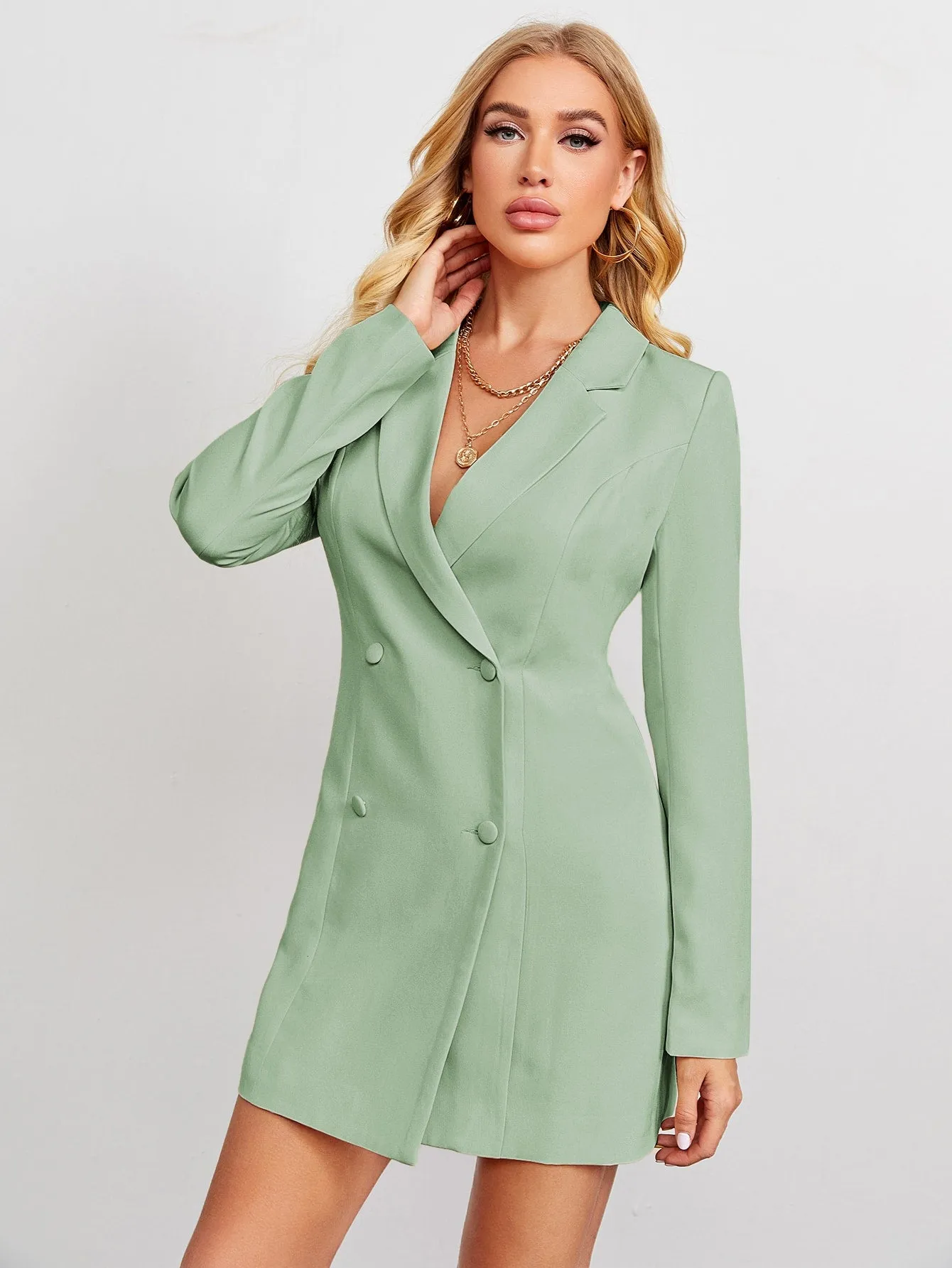 Plunging Double-Breasted Mini Blazer Dress