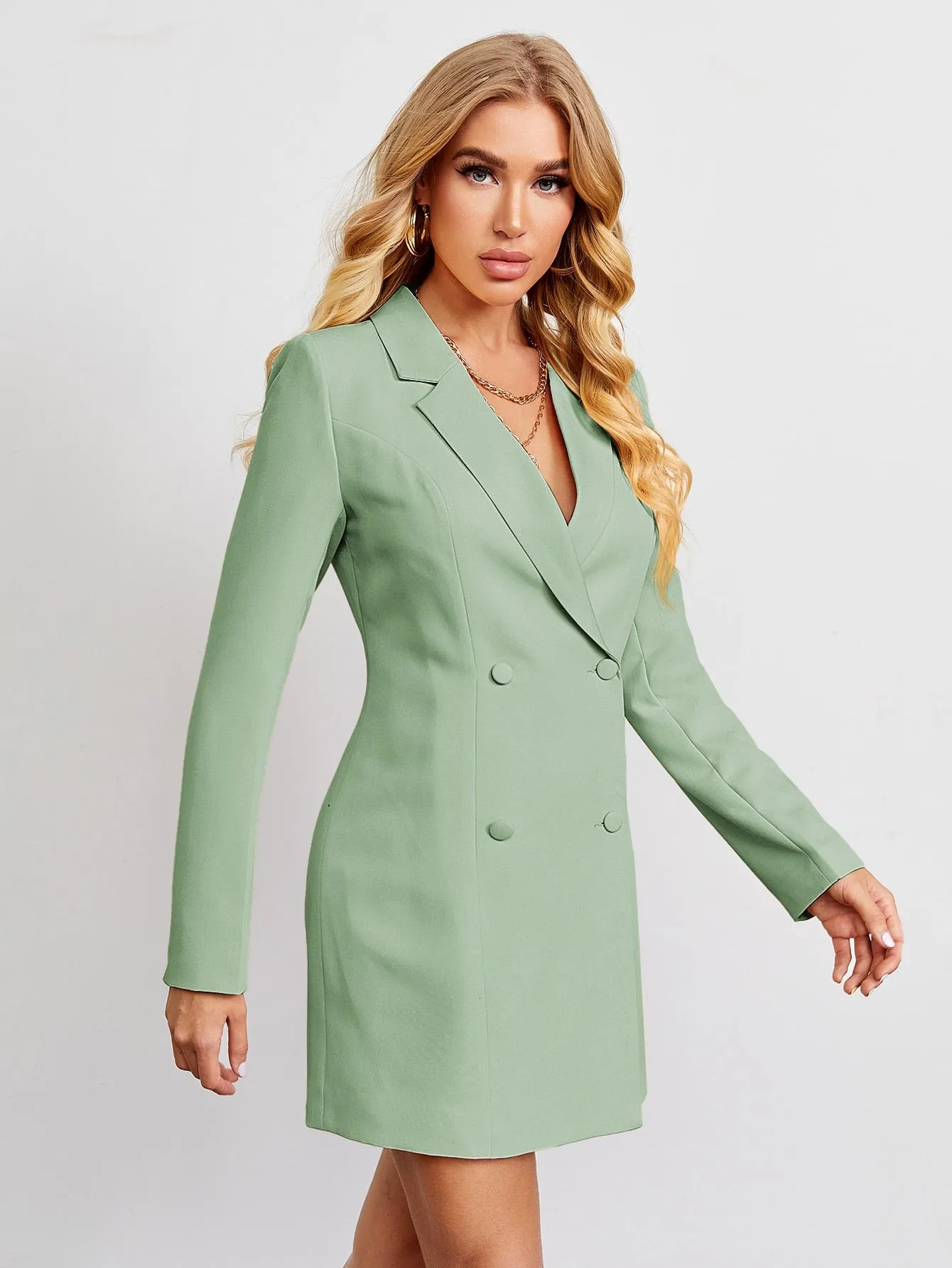 Plunging Double-Breasted Mini Blazer Dress