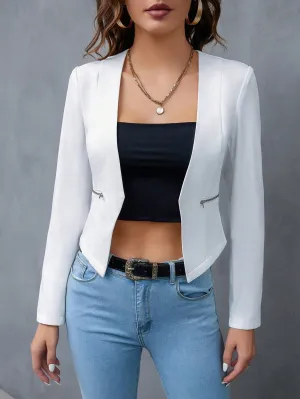 Privé Solid Open Front Crop Blazer